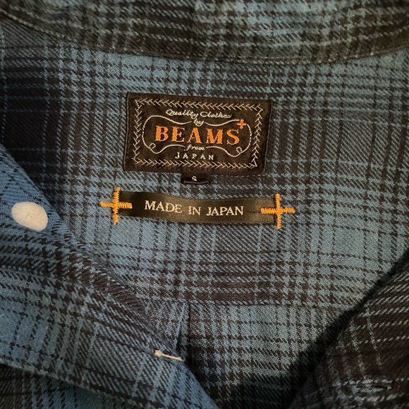 Beams Plus Mens Plaid Flannel Shirt Small from Japan Blue & Black - Picture 5 of 8